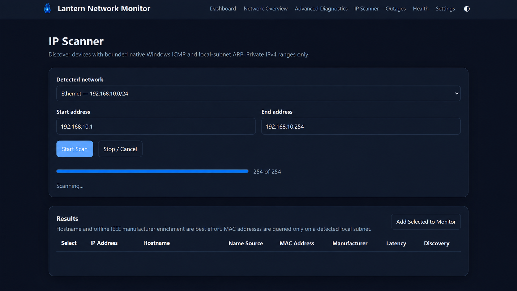 IP Scanner range form
